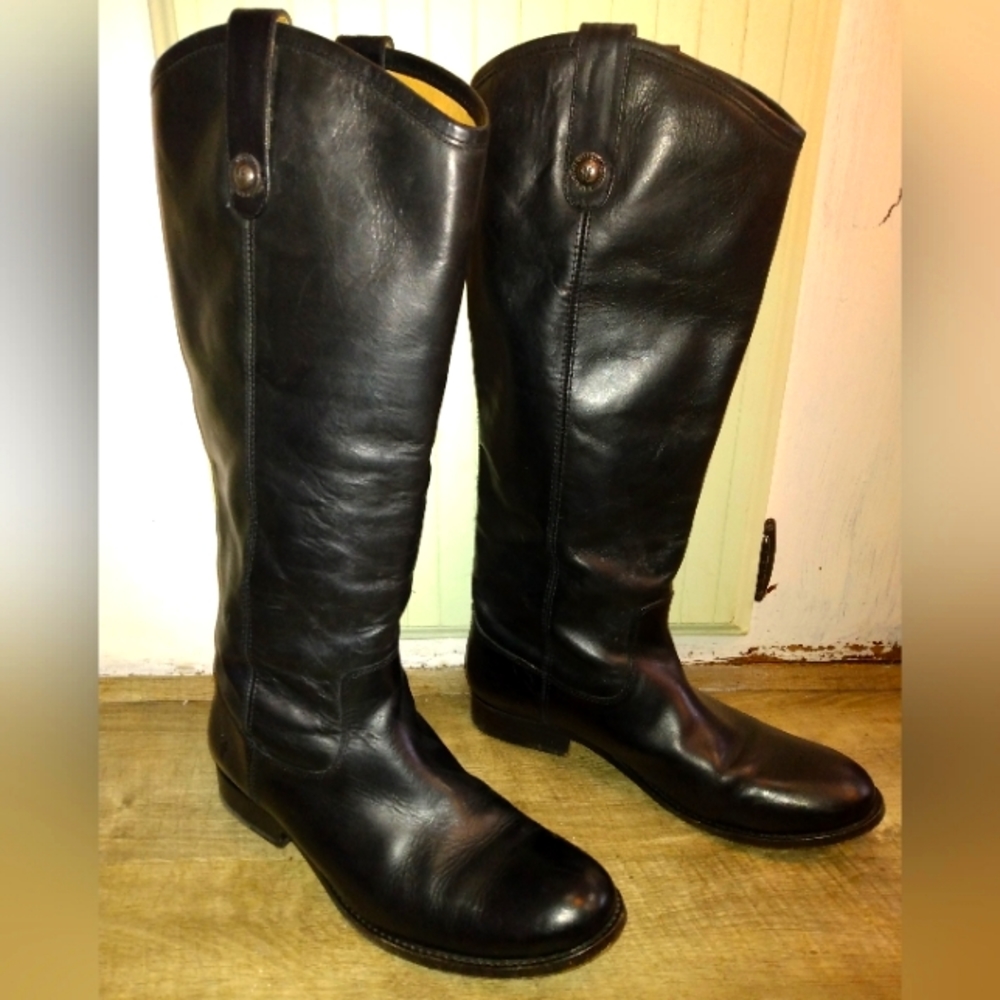 Frye Womens Melissa 2 Button Boot Black Size 8 1/2 B Black Leather Riding Boots